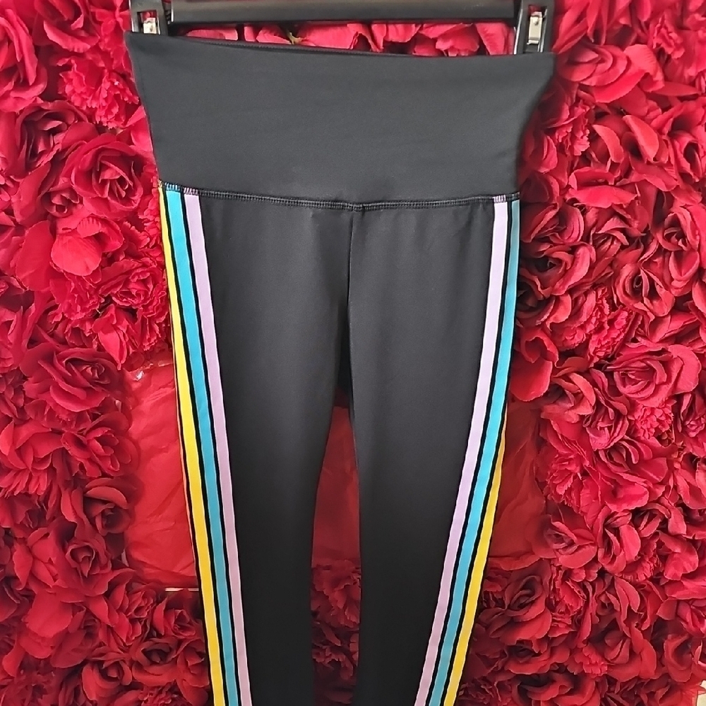 Sugar & Jade NWT Black Active Leggings with Rainbow Stripes Size 10